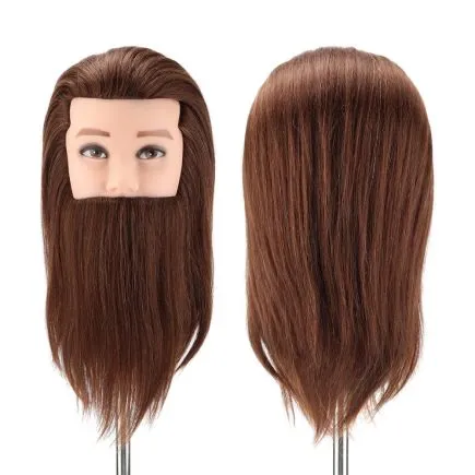 Human Hair Barber Training Head with Beard