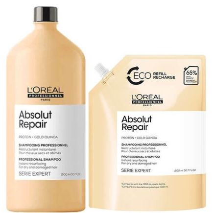 Størrelse smertefuld skuffe L'Oreal Serie Expert Absolut Repair Shampoo 1500ml With Refill | Lorea
